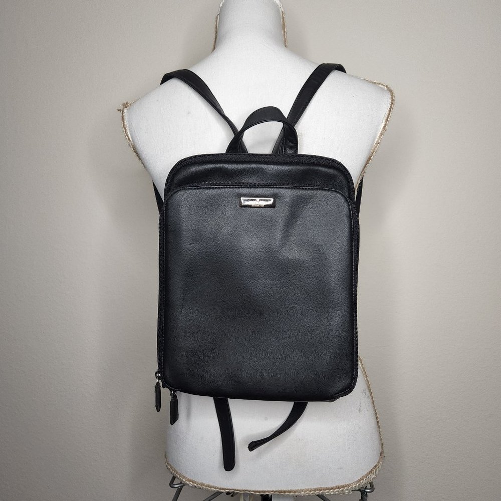 Nine West Womens Black Faux Leather Zip Around Mini Sling Backpack